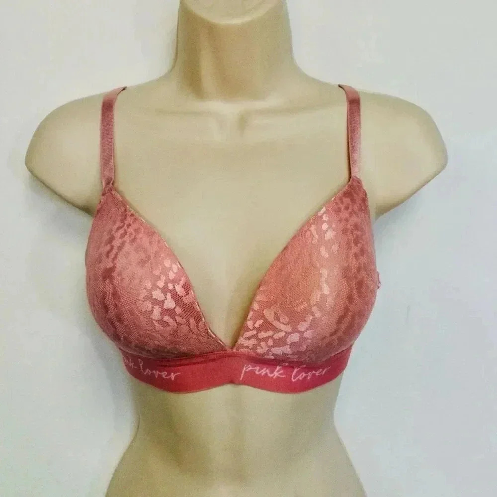 Pink Lover Women’s Size 38B Leopard Print Bra Pink No Wire Full Coverage‎